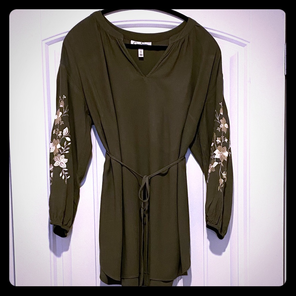 Jessica Simpson maternity Olive Green Blouse with Floral Embroidery